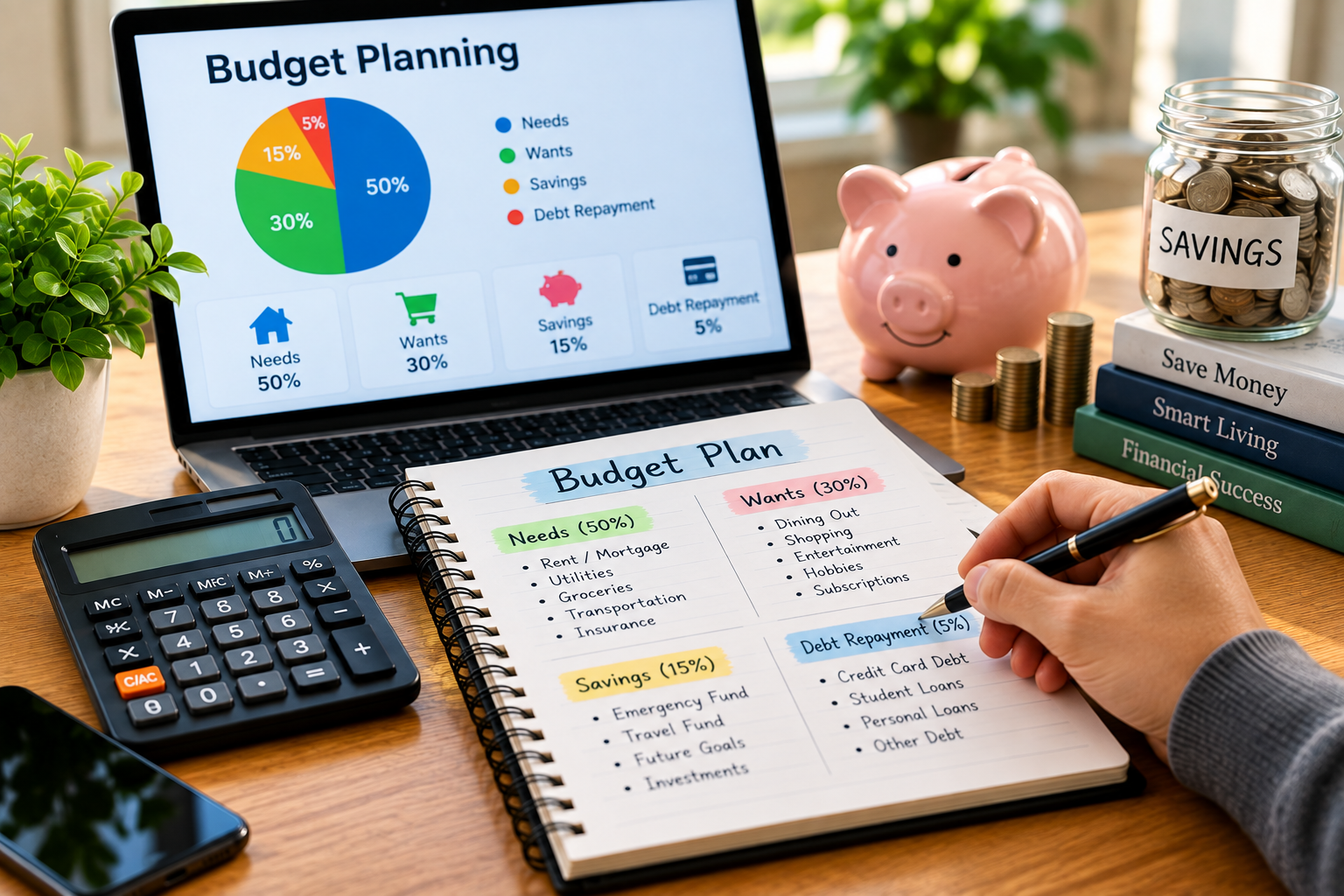 Budgeting method for needs wants savings and debt