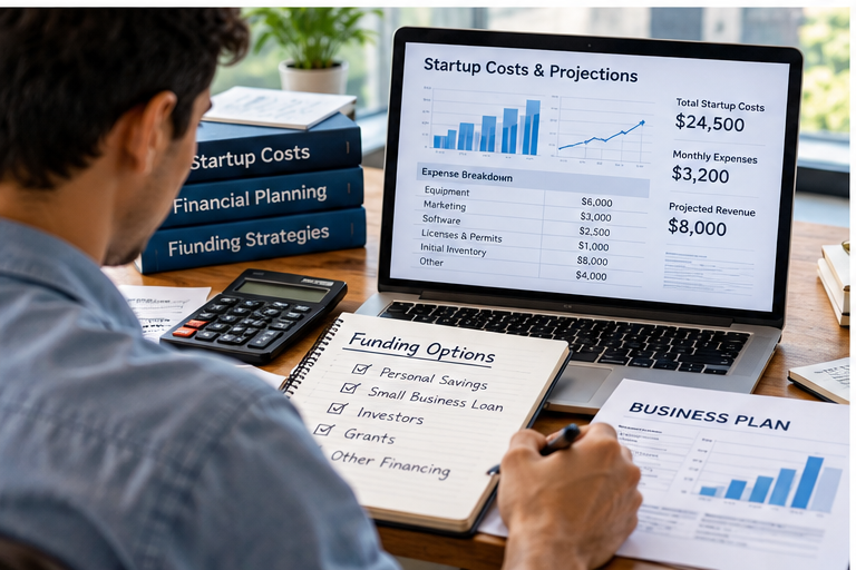 Startup costs and financial projections for a new business