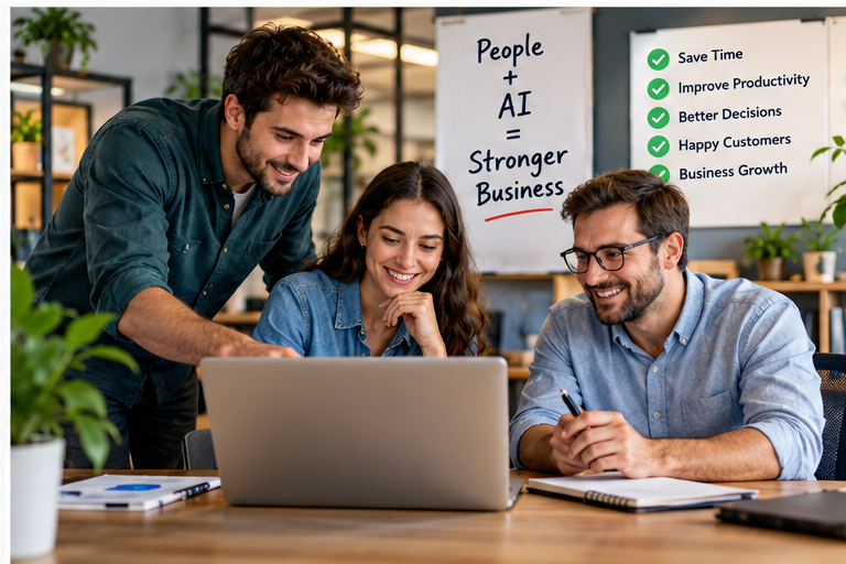 Small business team using AI technology