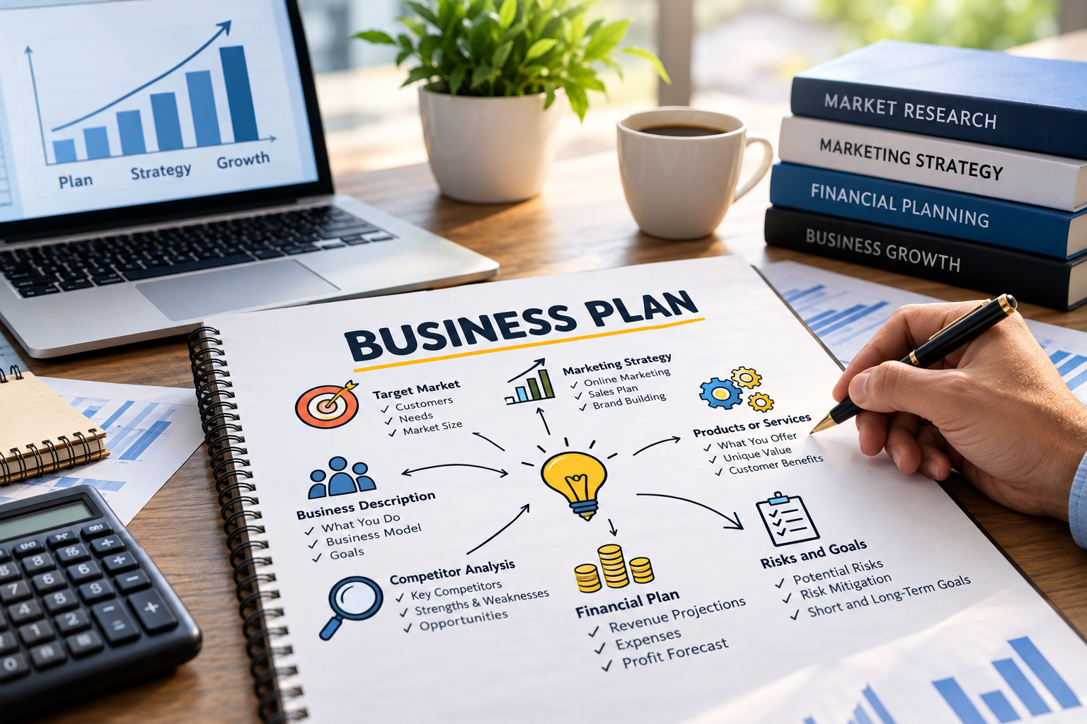 How to write a business plan with market research, marketing, and financial planning