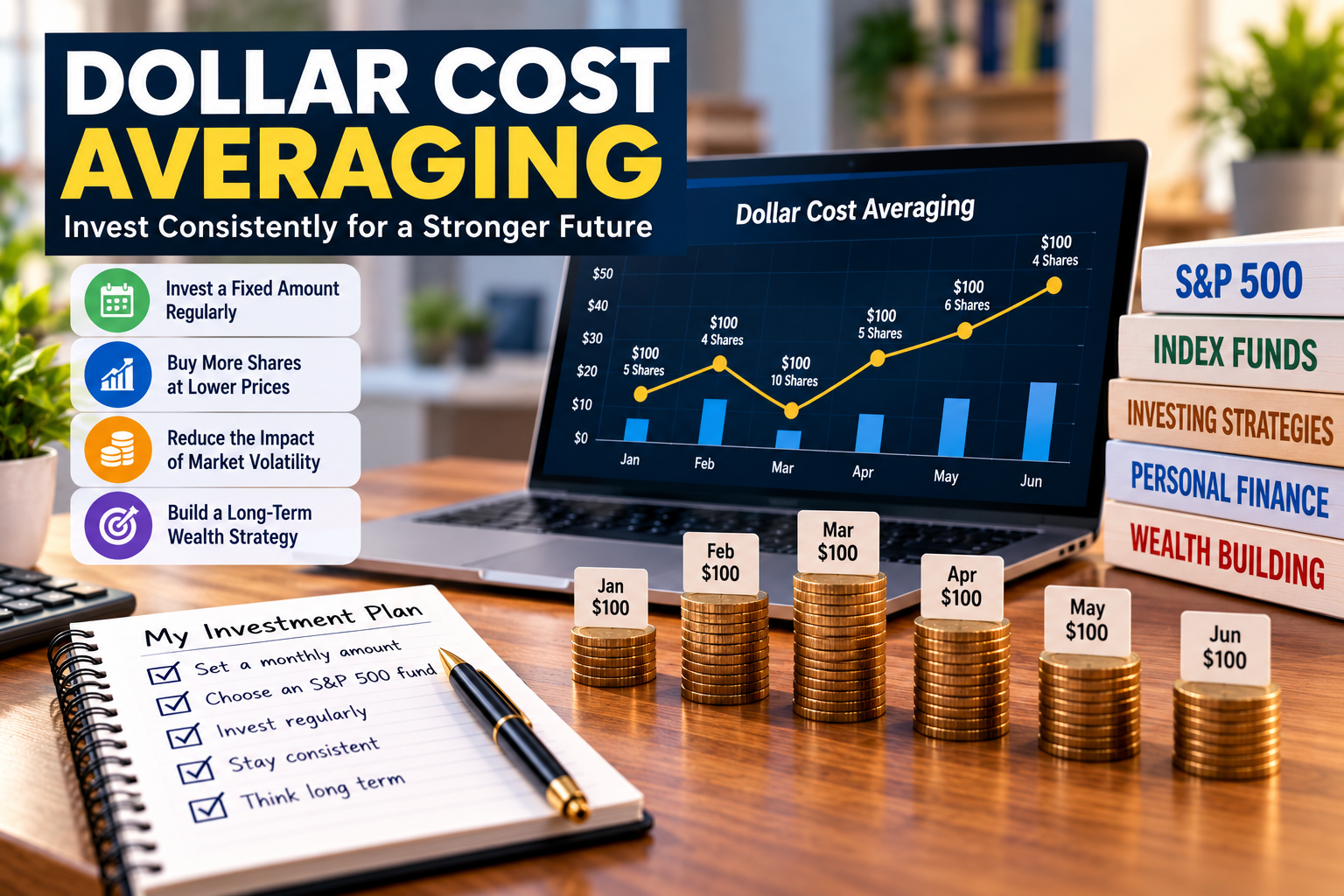 Dollar cost averaging strategy with regular investments at different stock prices