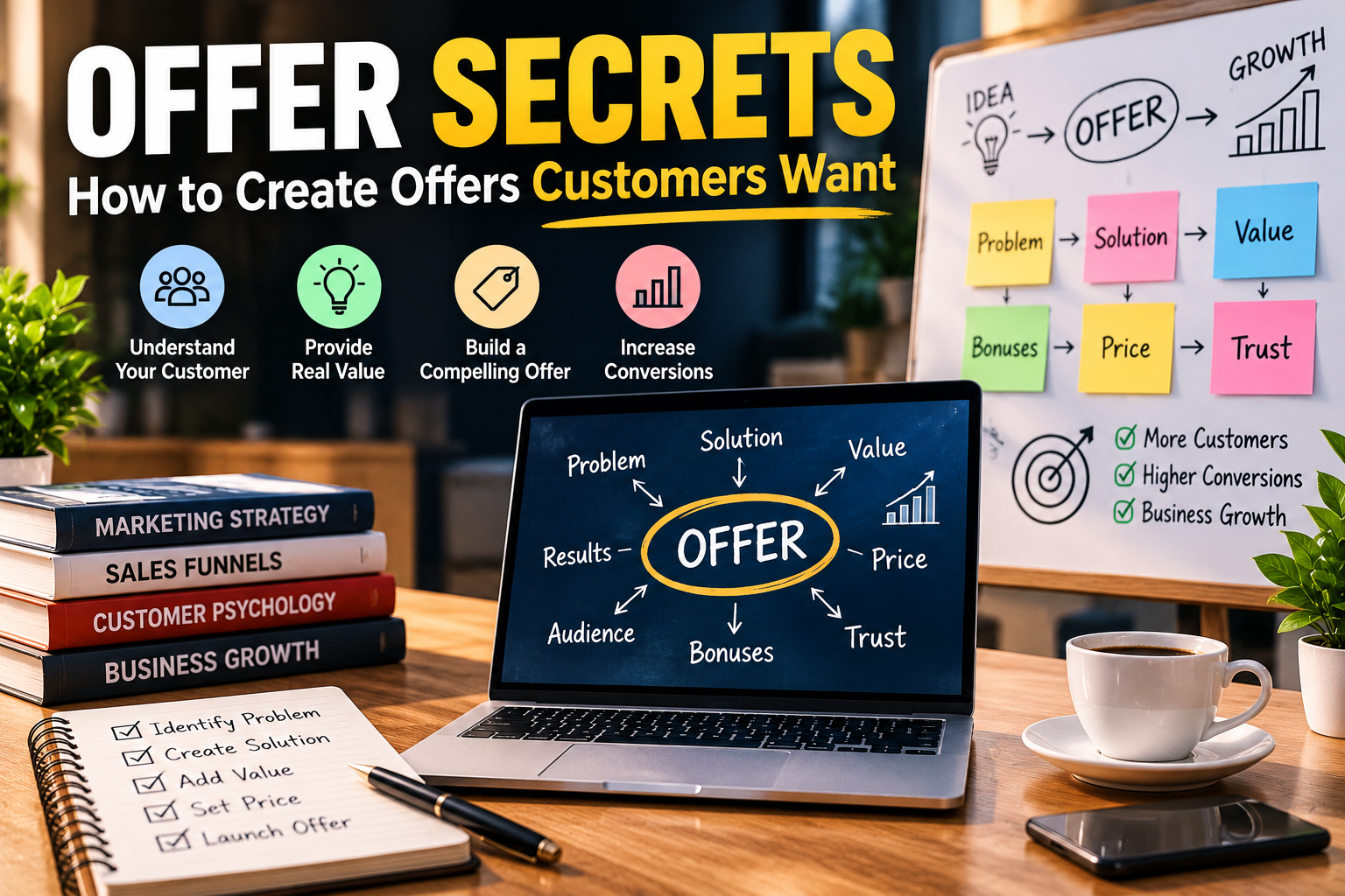 Offer secrets for entrepreneurs showing how to create compelling offers, communicate value, and improve conversions.