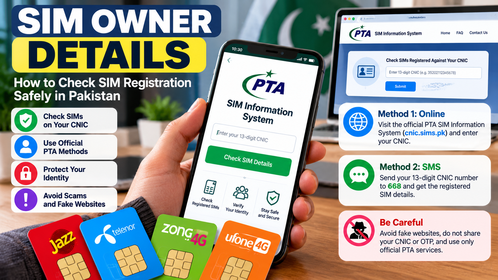 SIM owner details in Pakistan showing official PTA methods to check SIM registration and protect personal information.